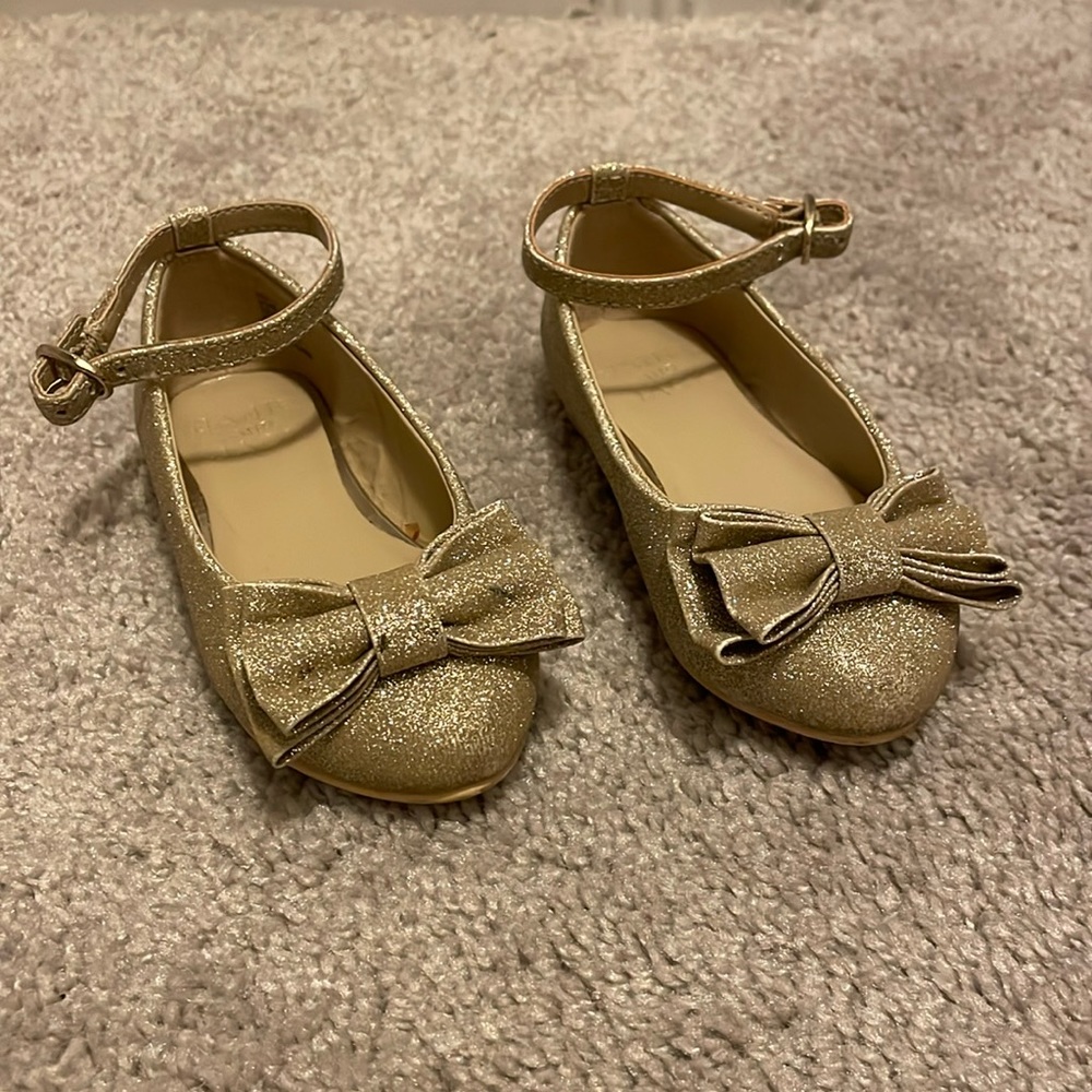 Janie & Jack Sparkle Bow Ballet Flat gold infant toddler size 5